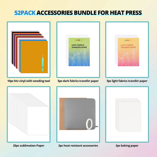 Heat Press Accessories Bundle for Easy Craft - 52 Pcs(included Heat Press Mat 11.5*11.5in+PTFE Teflon Sheet 12*10in) - Image 3