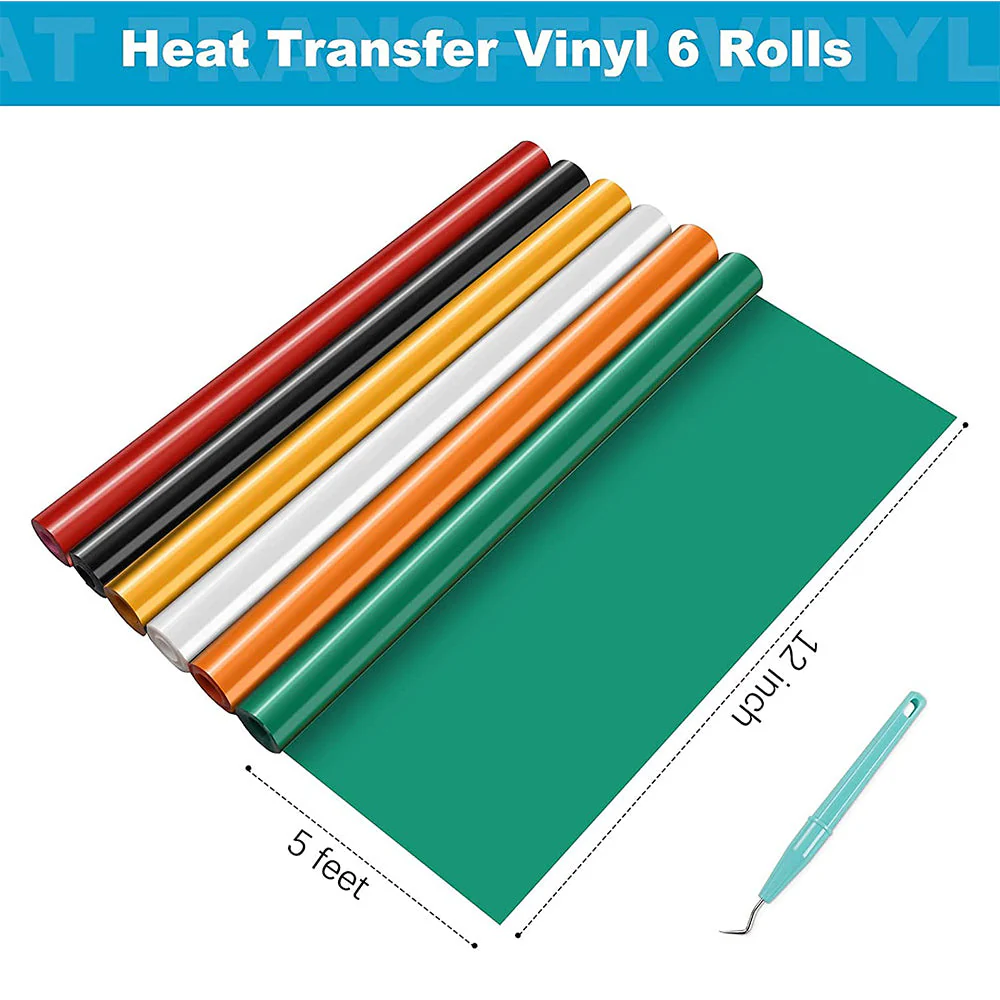 Heat Transfer Vinyl Bundle - 12"x5 Ft (6 Assorted Colors） - Image 6
