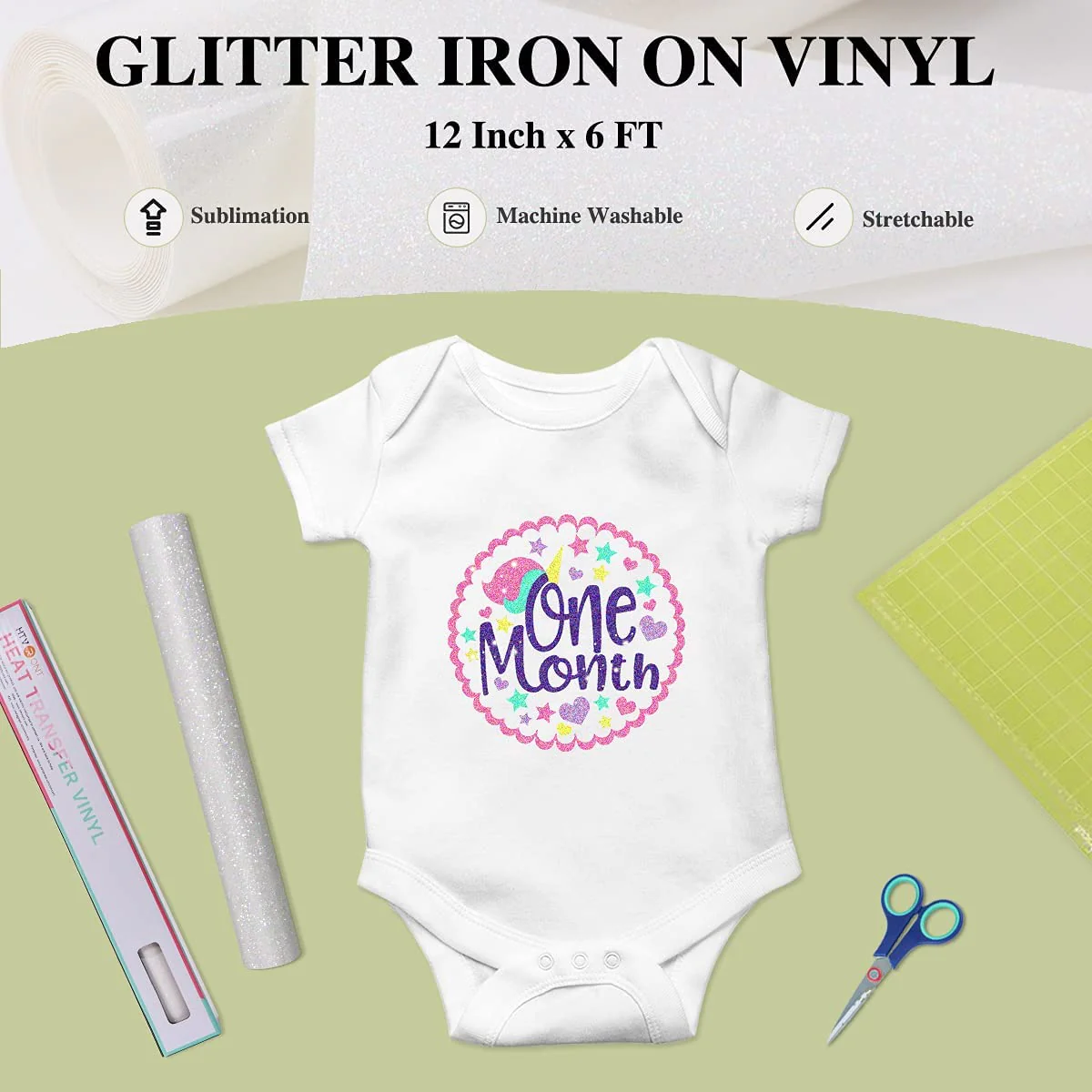 Rainbow Glitter Heat Transfer Vinyl Roll for Sublimation - 12"x6 Ft (2 Colors) - Image 10